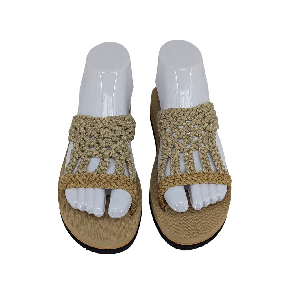 Laguna Womens Platform Slide Sandals Tan Macrame Woven Rope Wedge Size 6